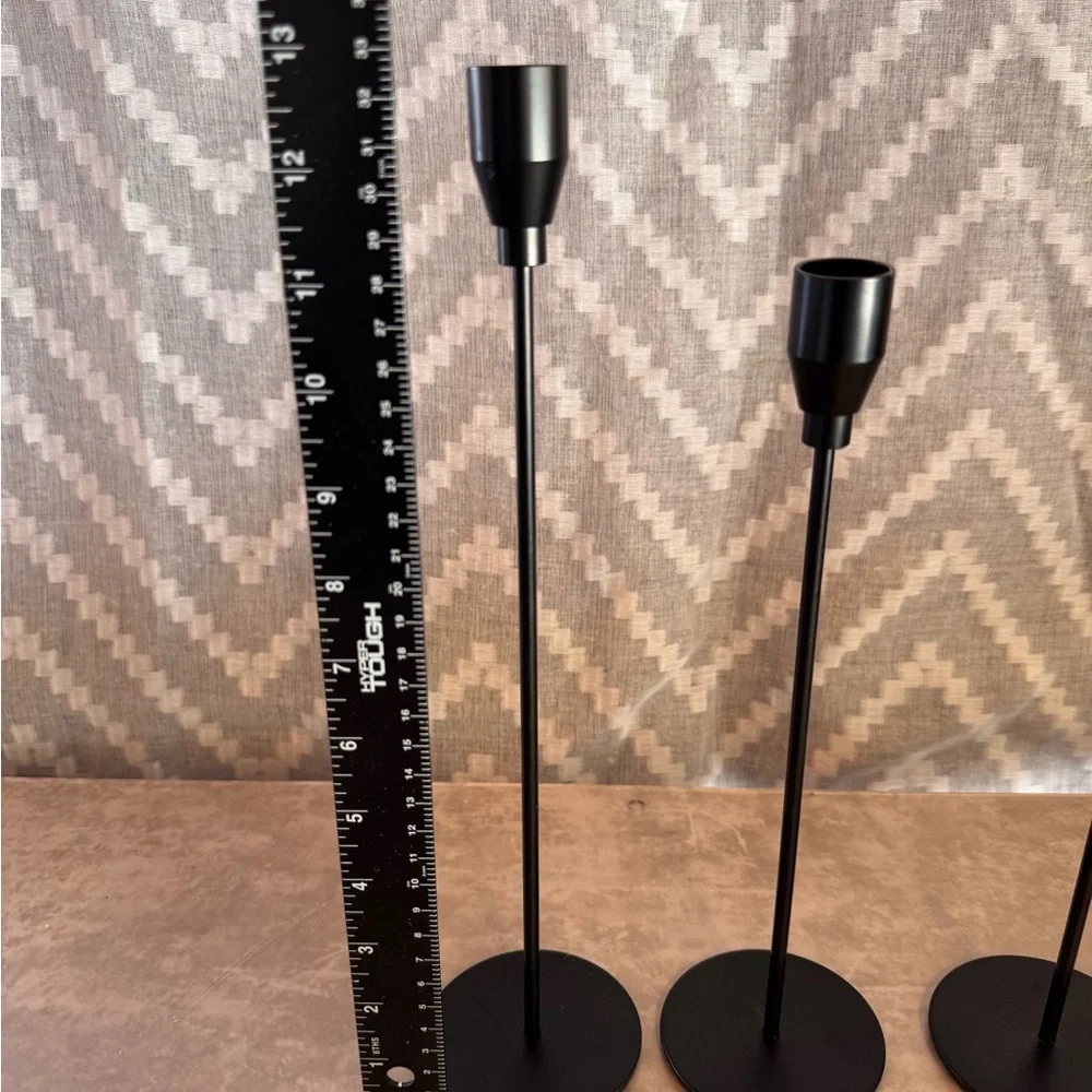 Black Metal Tapered Candle Holders Set of 3 - Sleek Modern Home Accent